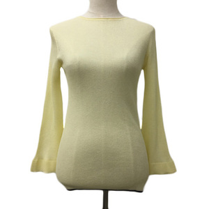  Mira o-wen cut and sewn knitted pull over round neck rib .. feeling piping flair sleeve long sleeve 0 yellow black 