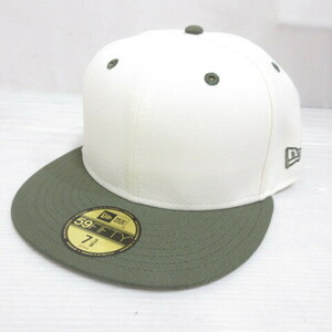 未使用品 ニューエラ NEW ERA 59FIFTY 5950 ベースボール キャップ 帽子 7 5/8 60.6cm クロームホワイト x オリーブ 正規品 メンズ