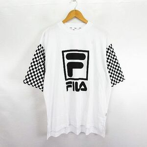 フィラ FILA Tシャツ カットソー 半袖 クルーネック ロゴ 市松格子 XL ホワイト×ブラック ※EKM メンズ