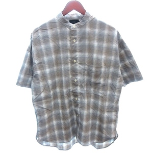 スリック SLICK ノーカラーシャツ オーバーサイズ チェック 半袖 1 グレー 茶 ブラウン /AU メンズ