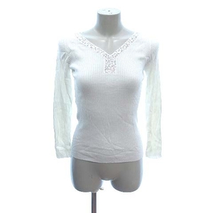  unused goods Ined INED rib knitted cut and sewn long sleeve V neck biju-9 white white /CT lady's 