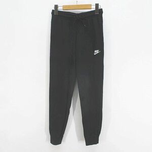  Nike NIKE спорт одежда длинный длина тренировочный брюки S чёрный серия черный Logo вышивка талия резина шнур хлопок хлопок женский 