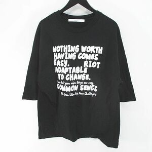 フレームワーク Framework 七分袖 Tシャツ カットソー 黒系 ブラック 日本製 プリント 綿 コットン レディース