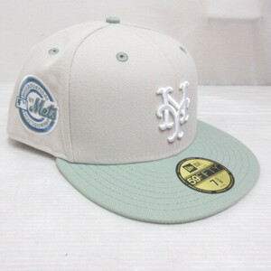 未使用品 ニューエラ NEW ERA 59FIFTY MLB ニューヨーク メッツ ベースボール キャップ 帽子 7 5/8 60.6cm ライトグレー エバーグリーン