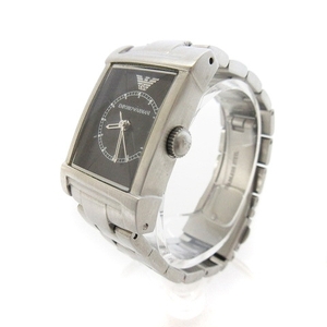 エンポリオアルマーニ EMPORIO ARMANI AR-9003L 腕時計 アナログ ロゴ スクエア 黒文字盤 クオーツ ステンレス シルバーカラー ウォッチ 動