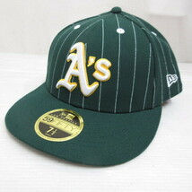 未使用品 ニューエラ NEW ERA 59FIFTY 5950 MLB オークランド アスレチックス キャップ 帽子 7 1/2 59.6cm 緑 グリーン ピンストライプ_画像1