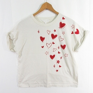 toe Be bai Agnes B To b. by agnes b. T-shirt cut and sewn short sleeves cotton 38 ivory red Heart print kz8045 lady's 