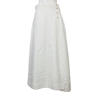 ドゥロワー Drawer 美品 近年 ロング スカート フレア ラップ風 ウール 38 M相当 白 ホワイト IBO53 X レディース