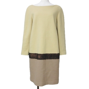  Adore ADORE One-piece knee height long sleeve thick wool boat neck back Zip 38 M corresponding yellow tea IBO53 X lady's 