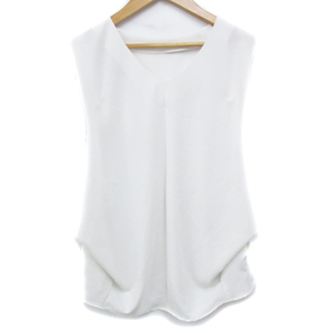  Rope ROPE blouse cut and sewn no sleeve V neck switch .. feeling plain M white white /FF22 lady's 