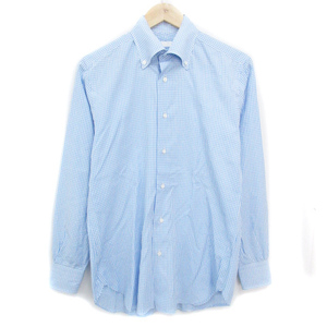 エディフィス ドレスシャツ Yシャツ ワイシャツ 長袖 ボタンダウン ギンガムチェック柄 39 M 青 白 ブルー ホワイト /FF35 メンズ