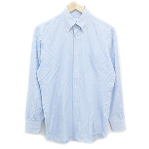 エディフィス Yシャツ ワイシャツ ドレスシャツ 長袖 ボタンダウン ストライプ柄 39 M 白 水色 ホワイト ライトブルー /FF36 メンズ