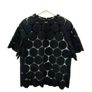  Le Ciel Bleu blouse cut and sewn short sleeves round neck dot pattern see-through camisole 2 point set 36 S black lady's 