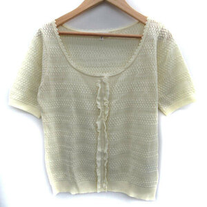  Vert Dense Vert Dense knitted cut and sewn short sleeves round neck ... braided frill M ivory /SM4 lady's 