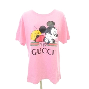  Gucci GUCCI прекрасный товар × Disney Mickey короткий рукав футболка принт Logo вырез лодочкой Италия производства тонкий XS размер Pink Lady -s