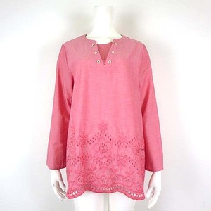  Golden Bear GOLDEN BEAR tunic blouse pull over cut Work race embroidery ska LAP long sleeve L coral pink beautiful goods 
