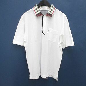 アダバット adabat ゴルフウェア 半袖 ポロシャツ カットソー 白系 ホワイト 日本製 刺繍 ライン 胸ポケット 綿 コットン メンズ