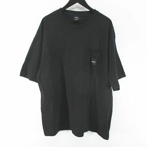 ハフ HUF 半袖 Tシャツ カットソー XL 黒系 ブラック 胸ポケット ロゴ 文字 綿 コットン メンズ