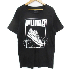 プーマ PUMA Tシャツ カットソー 半袖 ラウンドネック ロゴ プリント M 黒 白 ブラック ホワイト /FF10 メンズ