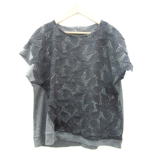 gyaba Gin ke- tea Gabardine K.T cut and sewn short sleeves round neck race embroidery 11 black black gray /YM3 lady's 