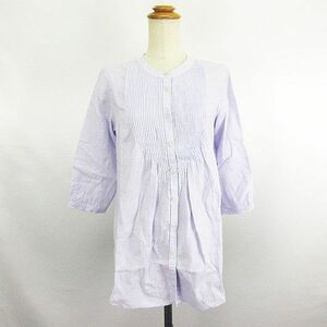  Ran z end LANDS' END shirt tunic One-piece 7 minute sleeve no color pin tuck flax linenS lavender *EKM lady's 