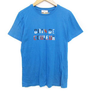 エーグル AIGLE Tシャツ カットソー 半袖 クルーネック ロゴプリント S 青 ブルー /FF41 レディース