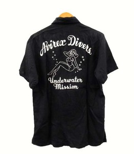 アヴィレックス AVIREX ボーリング シャツ AVIREX DIVER 刺繍 オープンカラー 黒 ブラック M メンズ
