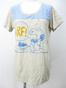 未使用品 ユニクロ UNIQLO ピーナッツ PEANUTS SNOOPY コラボ 半袖 Tシャツ L ベージュ プリント タグ付 レディース