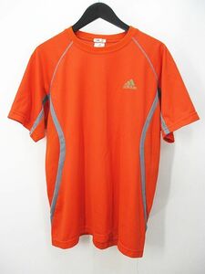 アディダス adidas スポーツウェア 半袖 カットソー L オレンジ ロゴ プリント メッシュ 切替 メンズ