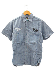 ザリアルマッコイズ THE REAL McCOY'S U.S.N シャンブレーシャツ 半袖 ステンシル バックプリント ブルー メンズ