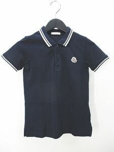 モンクレール MONCLER RN116347 半袖 ポロシャツ 8A 紺系 ネイビー ライン ロゴ ワッペン ハーフボタン キッズ 子供服