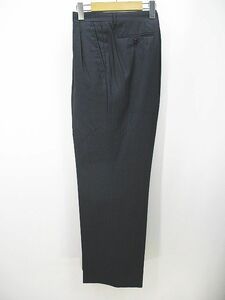 ランバン LANVIN ロング丈 パンツ スラックス 88 灰系 チャコールグレー ジップフライ 刺繍 タック 日本製 メンズ
