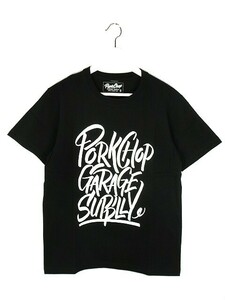PORK CHOP GARAGE SUPPLY ポークチョップ ロゴプリント Tシャツ S ブラック 半袖 カットソー トップス メンズ
