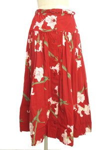  Ingeborg INGEBORG flair юбка цветочный принт длинный красный хлопок низ женский 