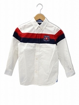 トミーヒルフィガー TOMMY HILFIGER ロゴワッペン 長袖 コットン ボタンダウンシャツ S WHITE ホワイト キッズ_画像1