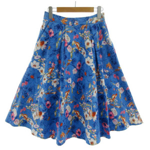 グラマラスガーデン Glamorous Garden スカート タック フレア ミモレ丈 花柄 ブルー 青 マルチカラー M レディース