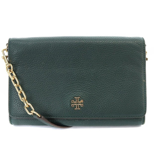 トリーバーチ TORY BURCH ウォレット チェーンショルダーバッグ ロゴ レザー 緑 グリーン /SR30 レディース