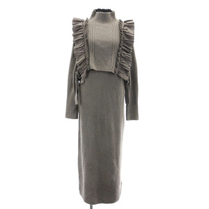  Snidel snidel 21AW frill the best Layered knitted One-piece long maxi height long sleeve volume sleeve high‐necked ONE gray 