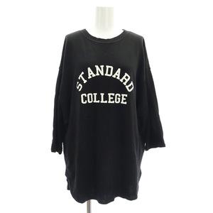  America -naAMERICANAa Pal tomon special order college knitted sweater 7 minute sleeve print black black /MY #OS lady's 