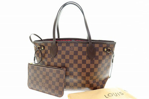 ルイヴィトン LOUIS VUITTON N41359 2015 ネヴァーフル PM ダミエ ハンドバッグ ポーチ付き キャンバス ブラウン レッド 240521