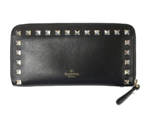  Valentino galava-niVALENTINO GARAVANI long wallet lock studs round fastener black black original leather wallet 