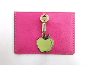  Furla FURLA card-case pink charm attaching apple Gold metal fittings pass case 