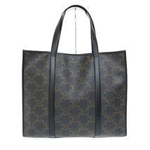 セリーヌ CELINE LARGE CABAS TRIOMPHE CANVAS ラージ カバ トリオンフ キャンバス レザー トート バッグ 111652EJH.38SI 黒 茶 ☆AA★▲ 2_画像2