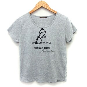 チャオパニック CIAOPANIC Tシャツ カットソー メガネプリント 英字 切替リブ 半袖 丸首 綿混 F ライトグレー 灰 /HT29 レディース