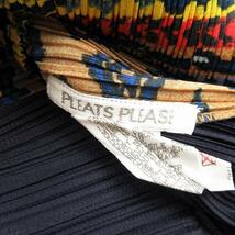 極美品 90s 1998 Vintage ヴィンテージ プリーツプリーズ PLEATS PLEASE ISSEY MIYAKE 総柄 マオカラー シャツ ブラウス 3 ネイビー ◎ME4_画像6