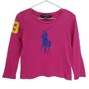 ラルフローレン RALPH LAUREN Tシャツ 長袖 プリント ワッペン ピンク 3T 92119 0507