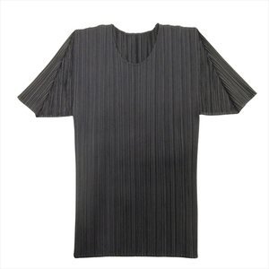 美品 プリーツプリーズ PLEATS PLEASE イッセイミヤケ ISSEY MIYAKE プリーツ加工 カットソー Tシャツ 大きいサイズ 4 ネイビー レディース