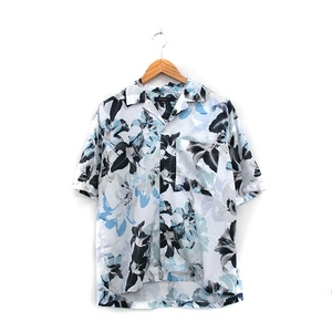 レイジブルー RAGEBLUE アロハシャツ 半袖 胸ポケット 花柄 S ホワイト 白 ブルー 青 /KT12 メンズ