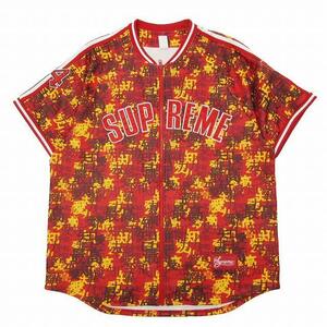 極美品 21AW シュプリーム SUPREME Kanji Camo Zip Up Baseball Jersey 漢字 カンジ カモ ジップアップ ベースボール ジャージー シャツ