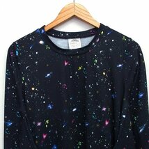 スカラー ScoLar ワンピース フレア ロング 宇宙柄 切替 レース リボン 長袖 丸首 M ブラック 黒 /HT22 レディース_画像4